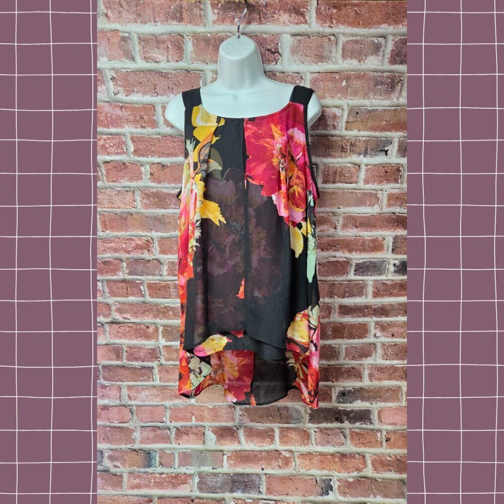 Women's COCOMO Sleeveless High Low Floral Tunic Top Small